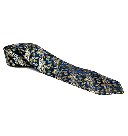 Blue, White & Gold Floral Leaf Stripes