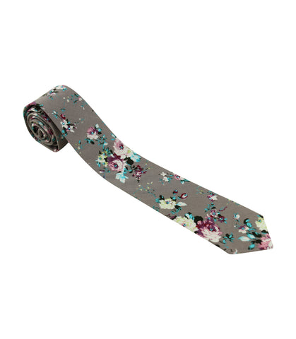 Grey Floral Skinny Tie