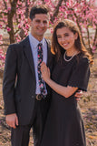 Black Floral Skinny Tie w/ Matching Bow Tie & Pocket Square