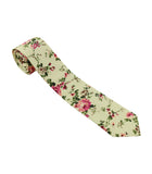 Ivory Floral Skinny Tie w/ Matching Bow Tie & Pocket Square