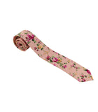 Pink Floral Skinny Tie w/ Matching Bow Tie & Pocket Square