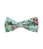 Teal Floral Skinny Tie w/ Matching Bow Tie & Pocket Square