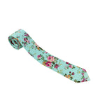 Teal Floral Skinny Tie w/ Matching Bow Tie & Pocket Square