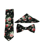Black Floral Skinny Tie w/ Matching Bow Tie & Pocket Square