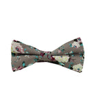 Grey Floral Skinny Tie w/ Matching Bow Tie & Pocket Square