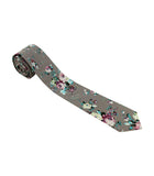 Grey Floral Skinny Tie w/ Matching Bow Tie & Pocket Square