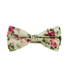 Ivory Floral Skinny Tie w/ Matching Bow Tie & Pocket Square